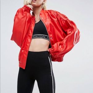Red Vegan Leather Bomber Jacket
